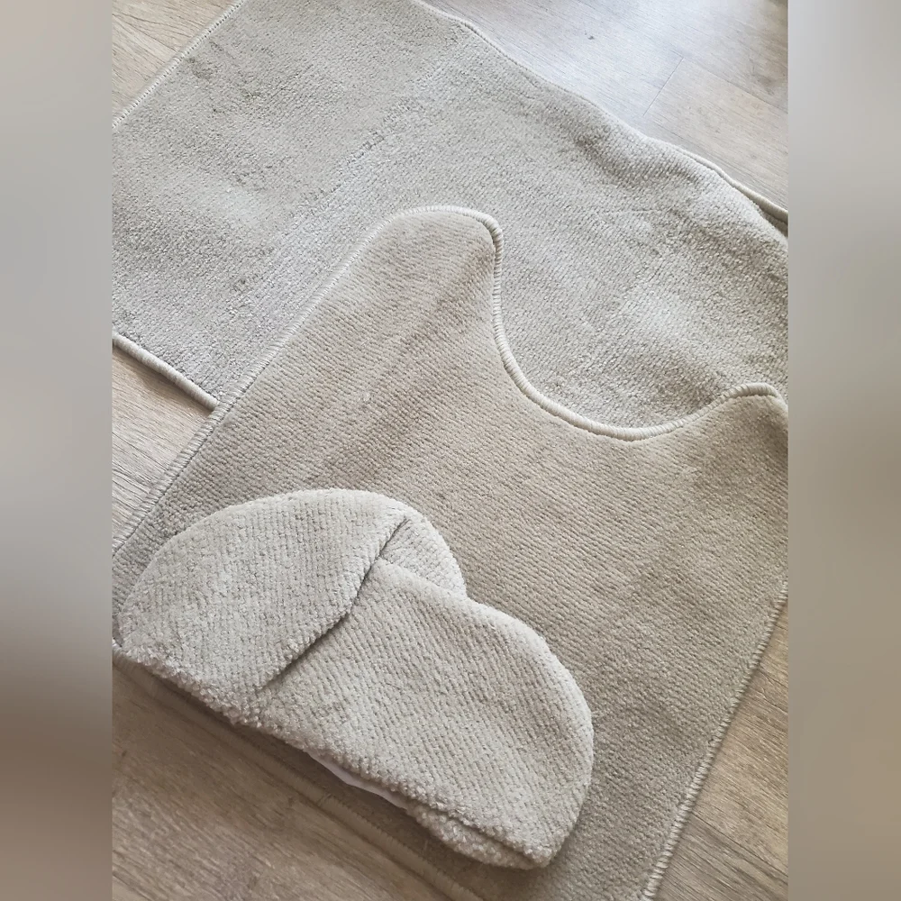 Bath Set 3 Piece Rug Contour Rug Toilet Seat Cover Beige Made In Egypt New